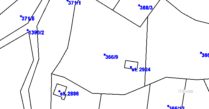 Parcela st. 366/9 v KÚ Blansko, Katastrální mapa