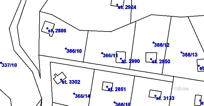 Parcela st. 366/11 v KÚ Blansko, Katastrální mapa
