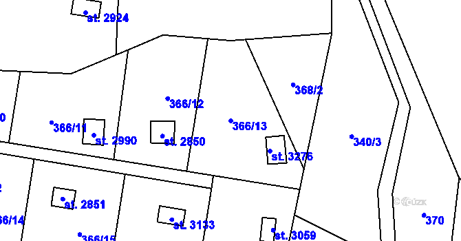 Parcela st. 366/13 v KÚ Blansko, Katastrální mapa