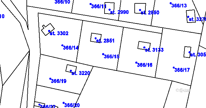 Parcela st. 366/15 v KÚ Blansko, Katastrální mapa