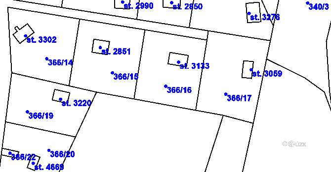 Parcela st. 366/16 v KÚ Blansko, Katastrální mapa