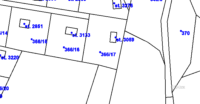 Parcela st. 366/17 v KÚ Blansko, Katastrální mapa
