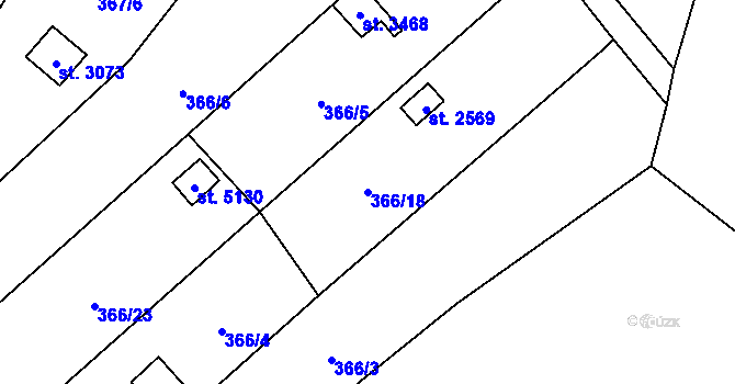 Parcela st. 366/18 v KÚ Blansko, Katastrální mapa