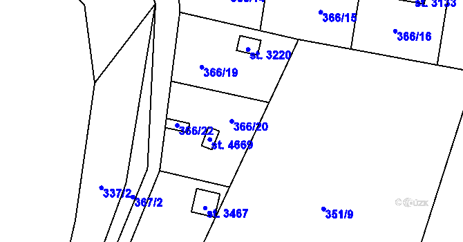 Parcela st. 366/20 v KÚ Blansko, Katastrální mapa