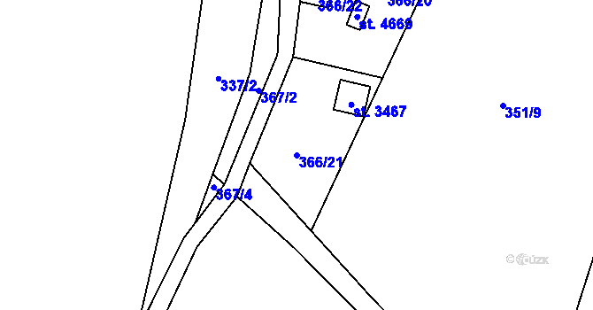 Parcela st. 366/21 v KÚ Blansko, Katastrální mapa