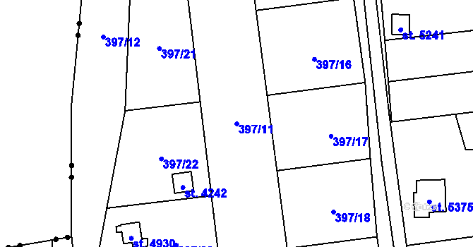 Parcela st. 397/11 v KÚ Blansko, Katastrální mapa