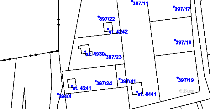 Parcela st. 397/23 v KÚ Blansko, Katastrální mapa