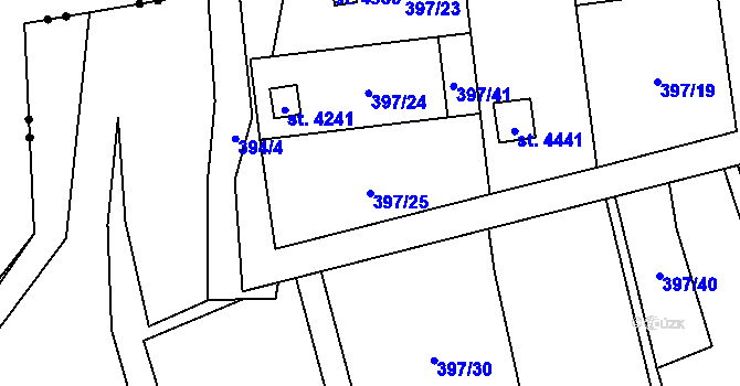 Parcela st. 397/25 v KÚ Blansko, Katastrální mapa