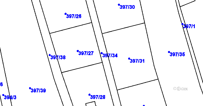 Parcela st. 397/34 v KÚ Blansko, Katastrální mapa
