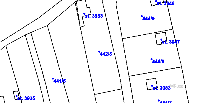 Parcela st. 442/3 v KÚ Blansko, Katastrální mapa