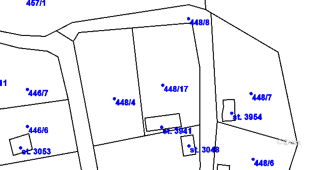 Parcela st. 448/17 v KÚ Blansko, Katastrální mapa