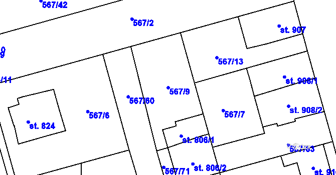 Parcela st. 567/9 v KÚ Blansko, Katastrální mapa