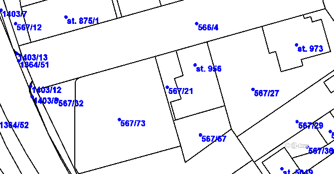 Parcela st. 567/21 v KÚ Blansko, Katastrální mapa