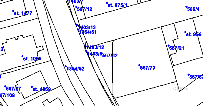 Parcela st. 567/32 v KÚ Blansko, Katastrální mapa
