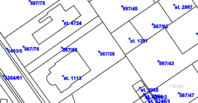 Parcela st. 567/38 v KÚ Blansko, Katastrální mapa