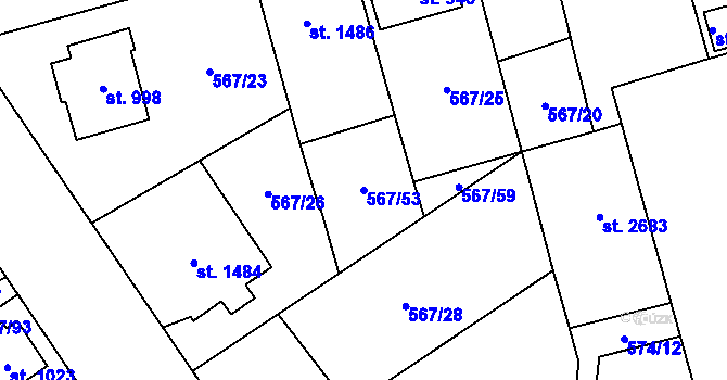 Parcela st. 567/53 v KÚ Blansko, Katastrální mapa