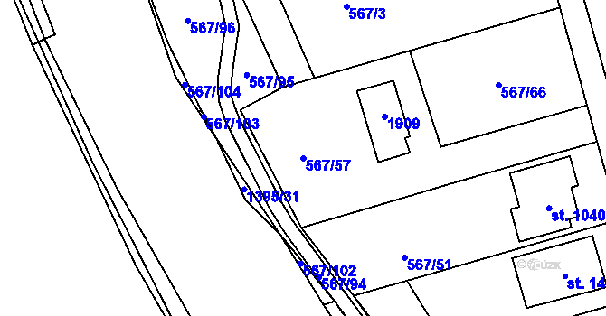 Parcela st. 567/57 v KÚ Blansko, Katastrální mapa