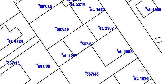 Parcela st. 567/62 v KÚ Blansko, Katastrální mapa