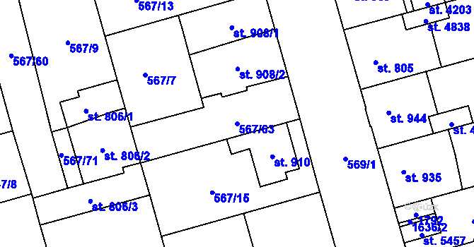 Parcela st. 567/63 v KÚ Blansko, Katastrální mapa