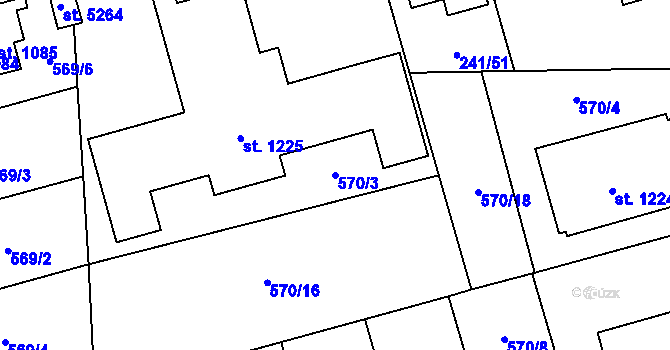 Parcela st. 570/3 v KÚ Blansko, Katastrální mapa