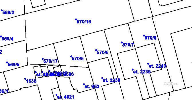 Parcela st. 570/6 v KÚ Blansko, Katastrální mapa