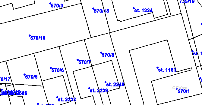 Parcela st. 570/8 v KÚ Blansko, Katastrální mapa