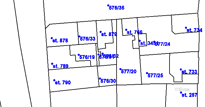 Parcela st. 576/32 v KÚ Blansko, Katastrální mapa