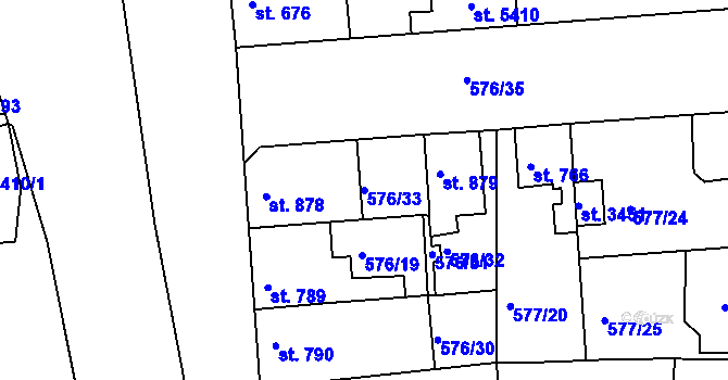 Parcela st. 576/33 v KÚ Blansko, Katastrální mapa