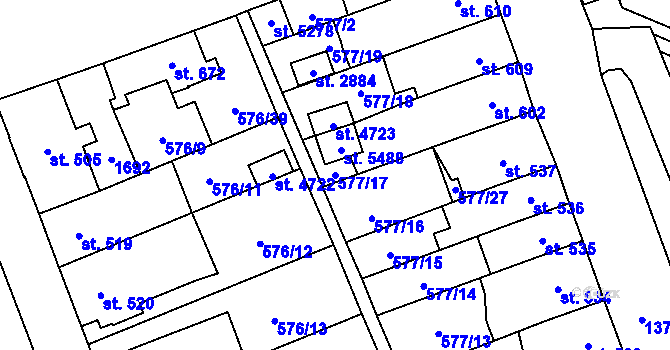 Parcela st. 577/17 v KÚ Blansko, Katastrální mapa