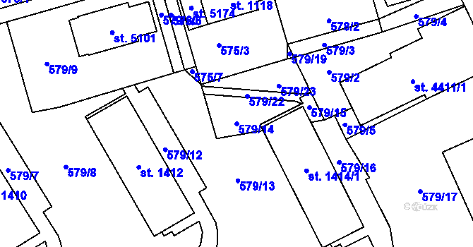 Parcela st. 579/14 v KÚ Blansko, Katastrální mapa