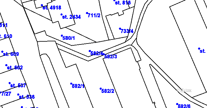 Parcela st. 582/3 v KÚ Blansko, Katastrální mapa