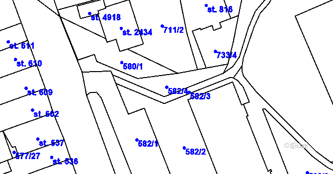 Parcela st. 582/4 v KÚ Blansko, Katastrální mapa