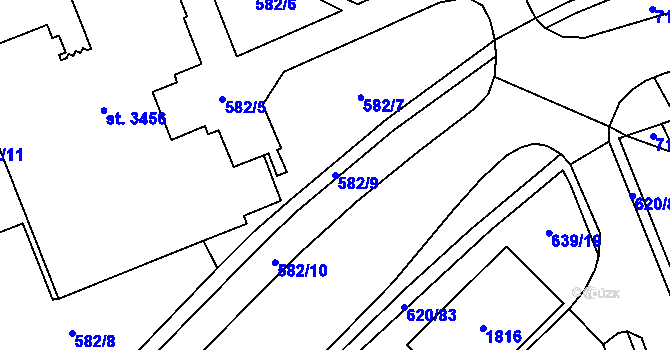 Parcela st. 582/9 v KÚ Blansko, Katastrální mapa