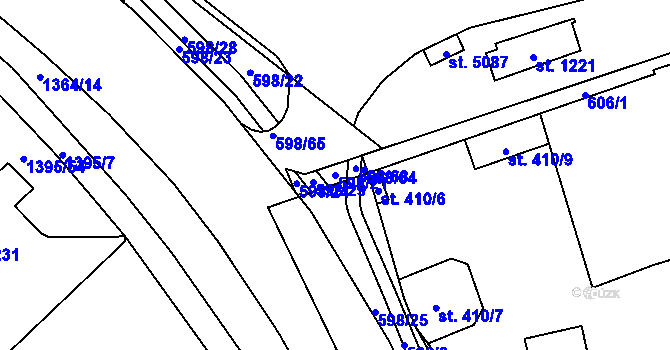 Parcela st. 598/21 v KÚ Blansko, Katastrální mapa