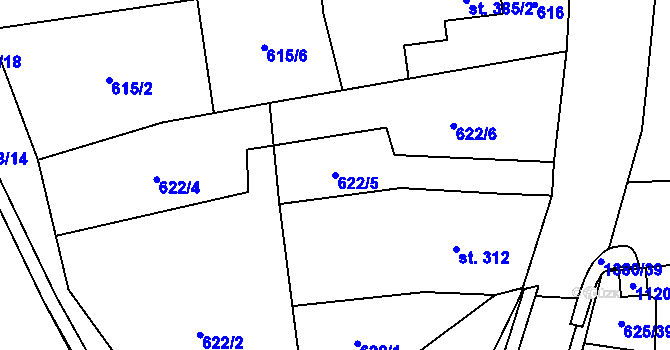 Parcela st. 622/5 v KÚ Blansko, Katastrální mapa