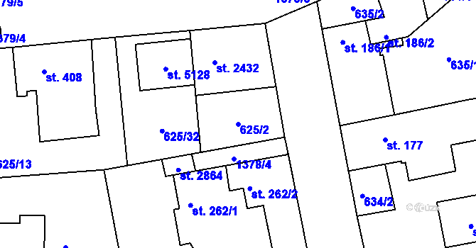 Parcela st. 625/2 v KÚ Blansko, Katastrální mapa