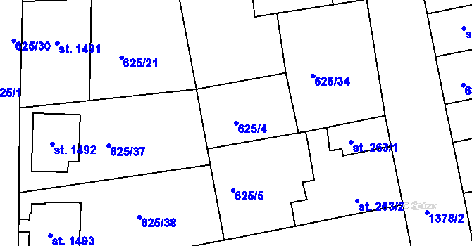 Parcela st. 625/4 v KÚ Blansko, Katastrální mapa