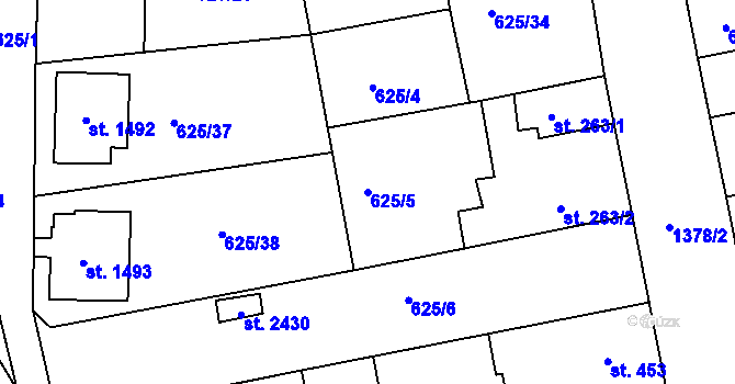 Parcela st. 625/5 v KÚ Blansko, Katastrální mapa