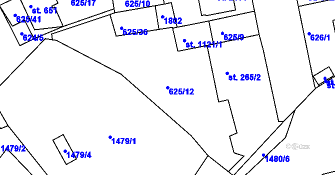Parcela st. 625/12 v KÚ Blansko, Katastrální mapa