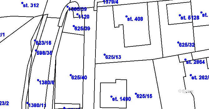 Parcela st. 625/13 v KÚ Blansko, Katastrální mapa