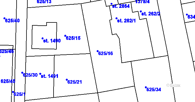 Parcela st. 625/16 v KÚ Blansko, Katastrální mapa