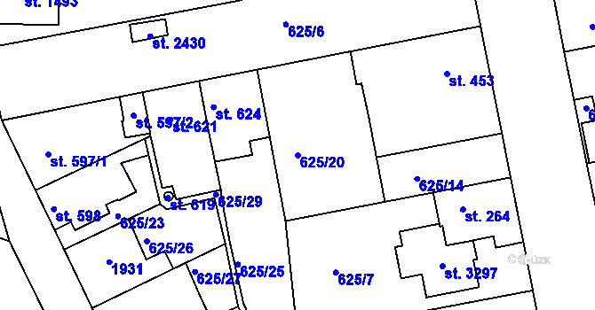 Parcela st. 625/20 v KÚ Blansko, Katastrální mapa