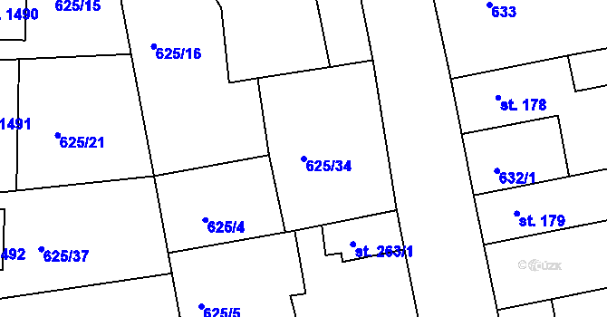 Parcela st. 625/34 v KÚ Blansko, Katastrální mapa