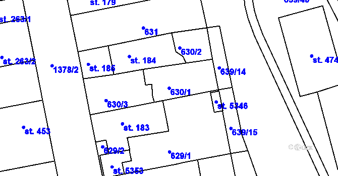 Parcela st. 630/1 v KÚ Blansko, Katastrální mapa