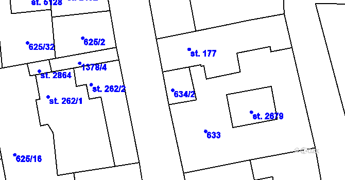 Parcela st. 634/2 v KÚ Blansko, Katastrální mapa