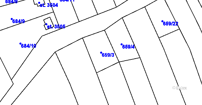 Parcela st. 659/3 v KÚ Blansko, Katastrální mapa