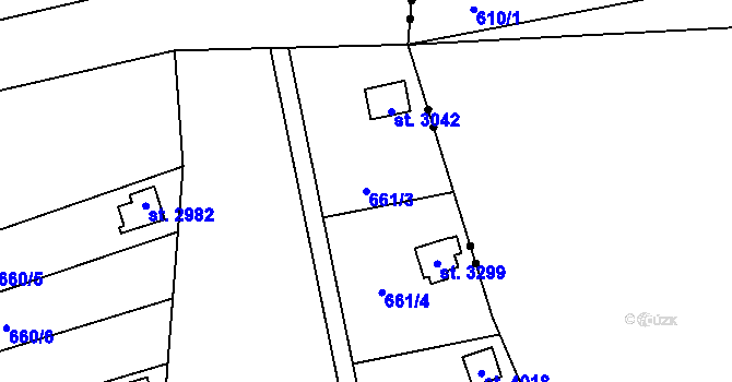 Parcela st. 661/3 v KÚ Blansko, Katastrální mapa