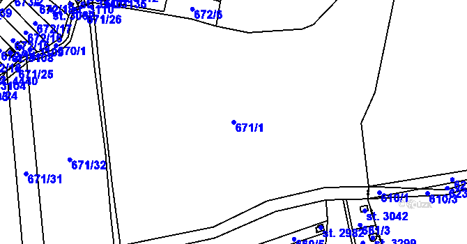 Parcela st. 671/1 v KÚ Blansko, Katastrální mapa
