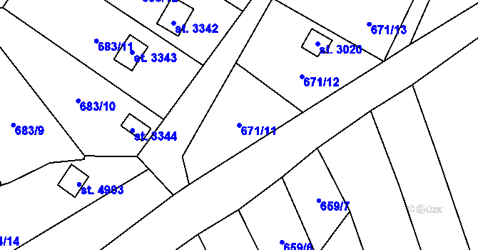 Parcela st. 671/11 v KÚ Blansko, Katastrální mapa
