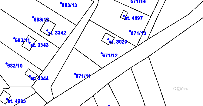 Parcela st. 671/12 v KÚ Blansko, Katastrální mapa